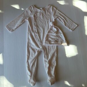 Burt’s Bee’s Baby, Marching Footie PJ Set w Hat, Blush Pink White Stripes, 6-9M